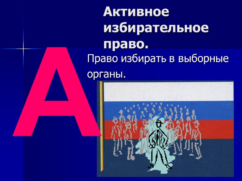 Активное избирательное право. Право избирать в выборные  органы. А